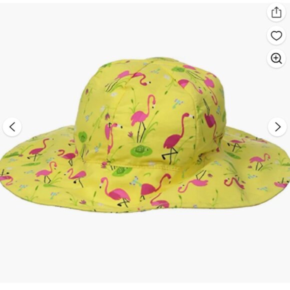 NEW  Play Baby Girl's UPF 50+ Sun Protection Yellow Flamingo Brim Hat, 0-6 Mo. - Picture 2 of 5